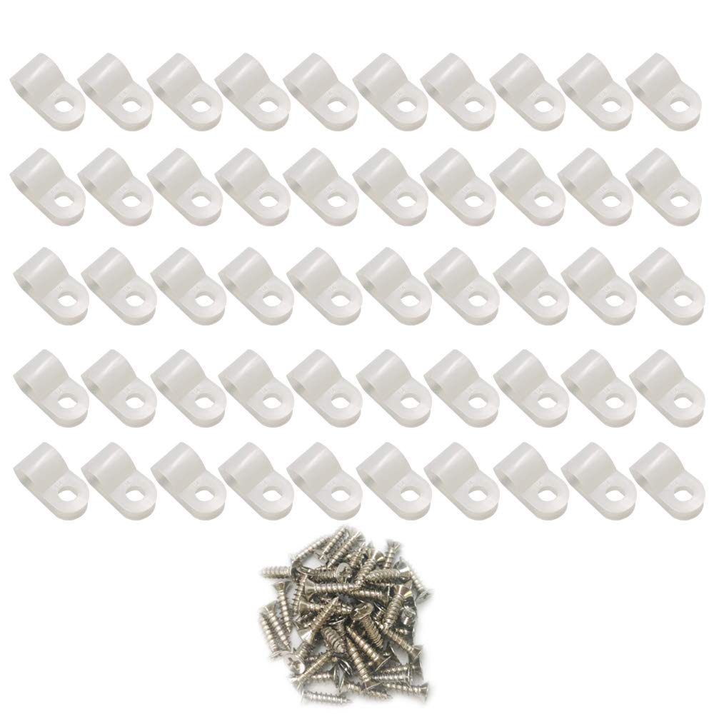 Cable Clamp R-Type Cable Clip Wire Clamp 1/4-inch Nylon Screw Mounting Cord Fastener Clips with Screws for Wire Management - 50 Pcs Cable Clamps + 50 Pcs Screws — Amazon image 17