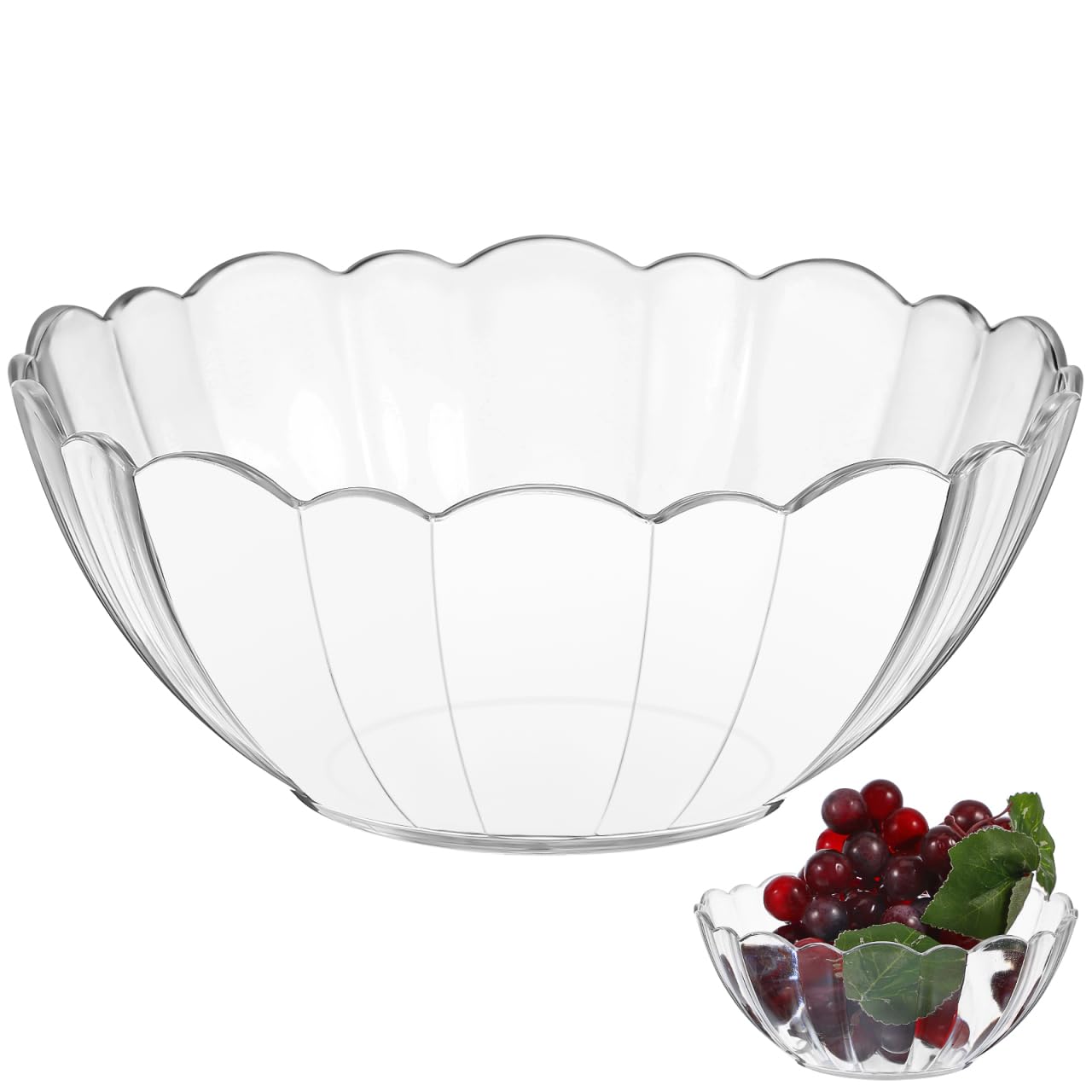 Photo 1 of Luxshiny Clear Acrylic Lotus Bowl 6.69In Round Salad Serving Bowl Lightweight Crack-Resistant Plastic Container for Fruit Vegetable Snacks Desserts Entertaining