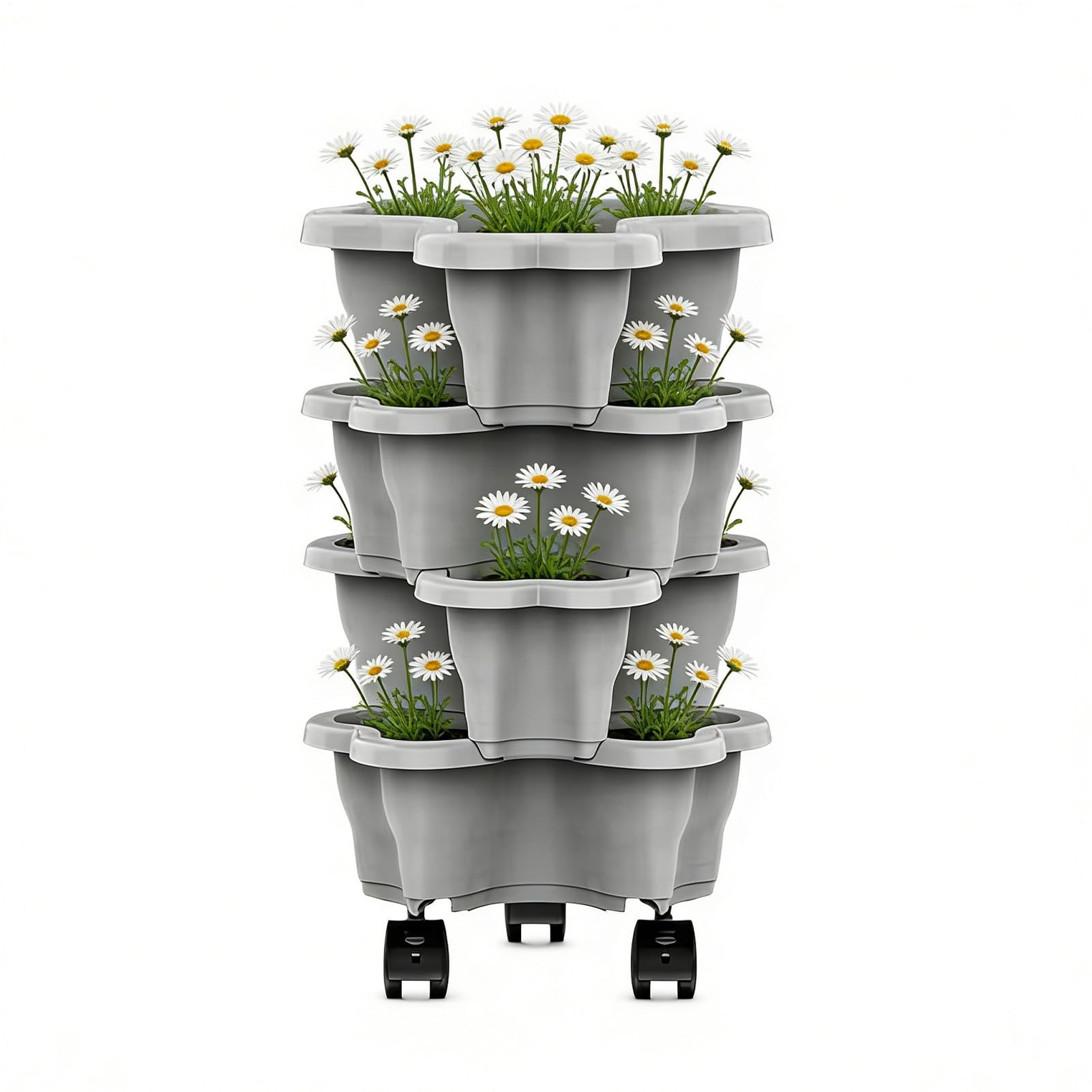 5-Tier Stackable Strawberry Planter - Space Saving Weatherproof Strawberry planter Outdoor,Stackable Vertical Garden PlanterPots With Wheels For Flowers, Strawberries, Vegetable