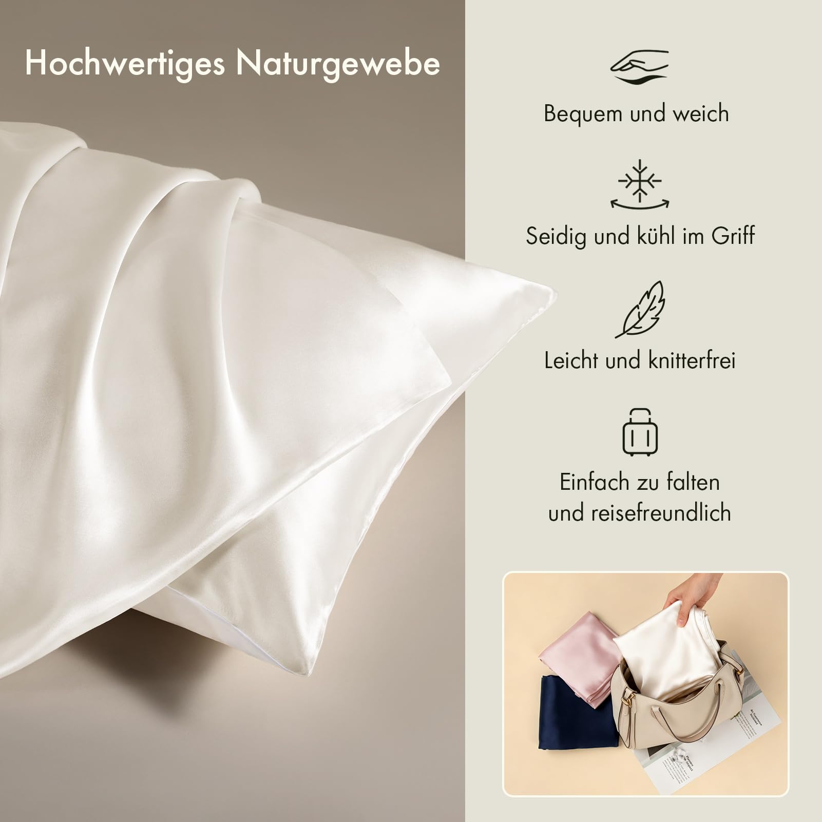 LILYSILK 19 Momme Seidenkissenbezug Maulbeerseide Uniseite aus Baumwolle mit Reißverschluss Haar- und Hautpflege Seidenbezug für Kopfkissen 1 Stück(Elfenbein,40x40cm) Küche, Haushalt & Wohnen