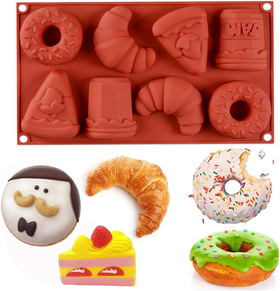 Bozoa Bread Cake Mold - Silicone Donut Mold Pan/Croissant/Doughnut/Jam/Sandwich 8 Cavity DIY Best Baking Bakeware Mold