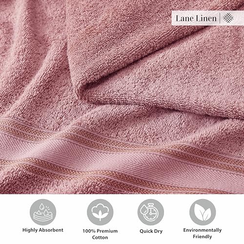 Image of LANE LINEN 100% Cotton Large Bath Towels Set of 4 (30 inchx60 inch) - Zero Twist, Mercerized Cotton Bathroom Towel 4 Pack - Quick Dry, Soft & Absorbent Large Towels Set - Oeko Tex Certified - Wishful Mauve