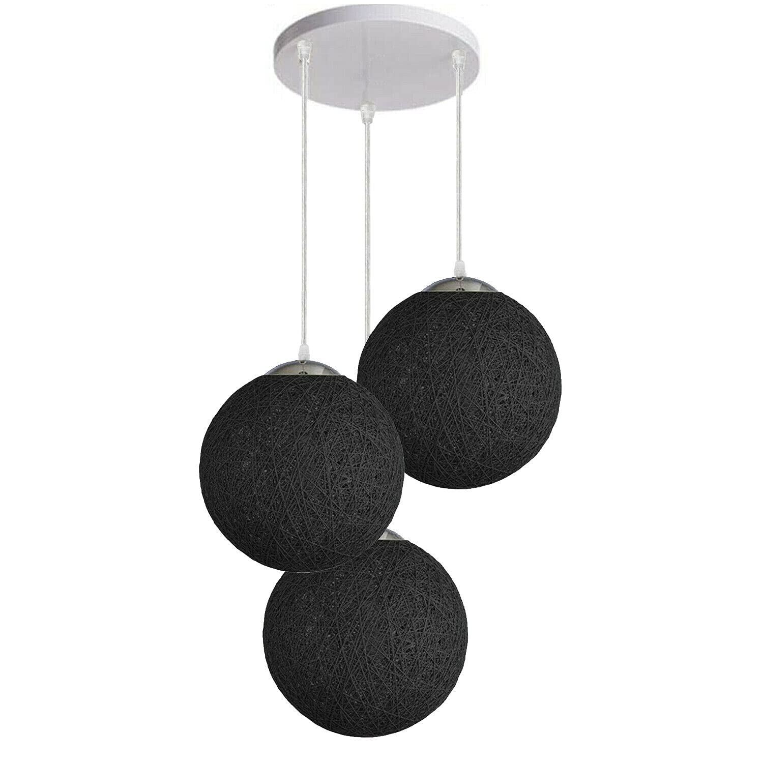 DC VOLTAGE Modern Rattan Ball 3 Head Pendant Light, Retro Wicker Hand Woven 20cm Ceiling Nest Cage Light Shade Indoor Decorative Hanging Restaurant Living Room Bedroom Lamp
