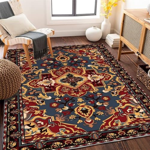 Tapis rectangulaire bleu à motif floral pour protéger le sol et isoler le salon