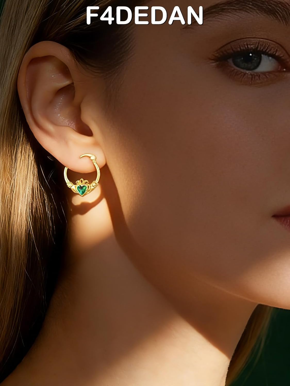 14K Gold Plated Claddagh Earrings for Women 925 Sterling Silver Irish Earrings Loop St Patrick's Day Jewelry for Women Irish Gifts for Mom