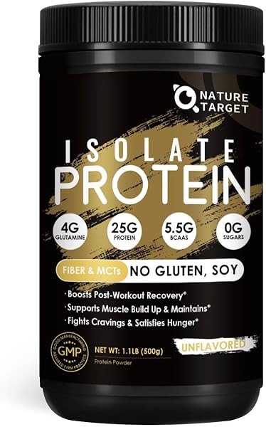 NATURE TARGET Unflavored Protein Powder - 24g Whey, Milk & Pea Isolate Blend with MCTs - No rBGH, Gluten-Free - Perfect for Coffee & Baking - 16 Servings
