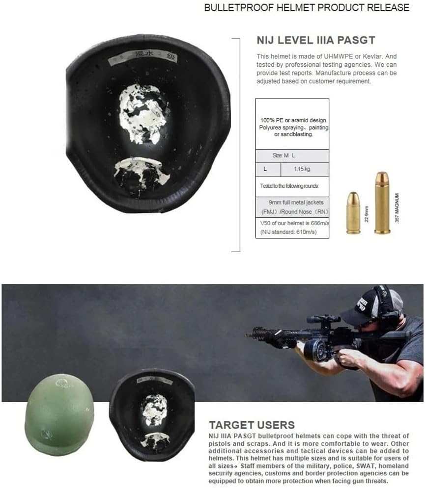 NIJ 3A Tactical Helmet, PE Material, Adjustable For Outdoor Hunting, 55-62cm Head Size, Lightweight 1.5kg