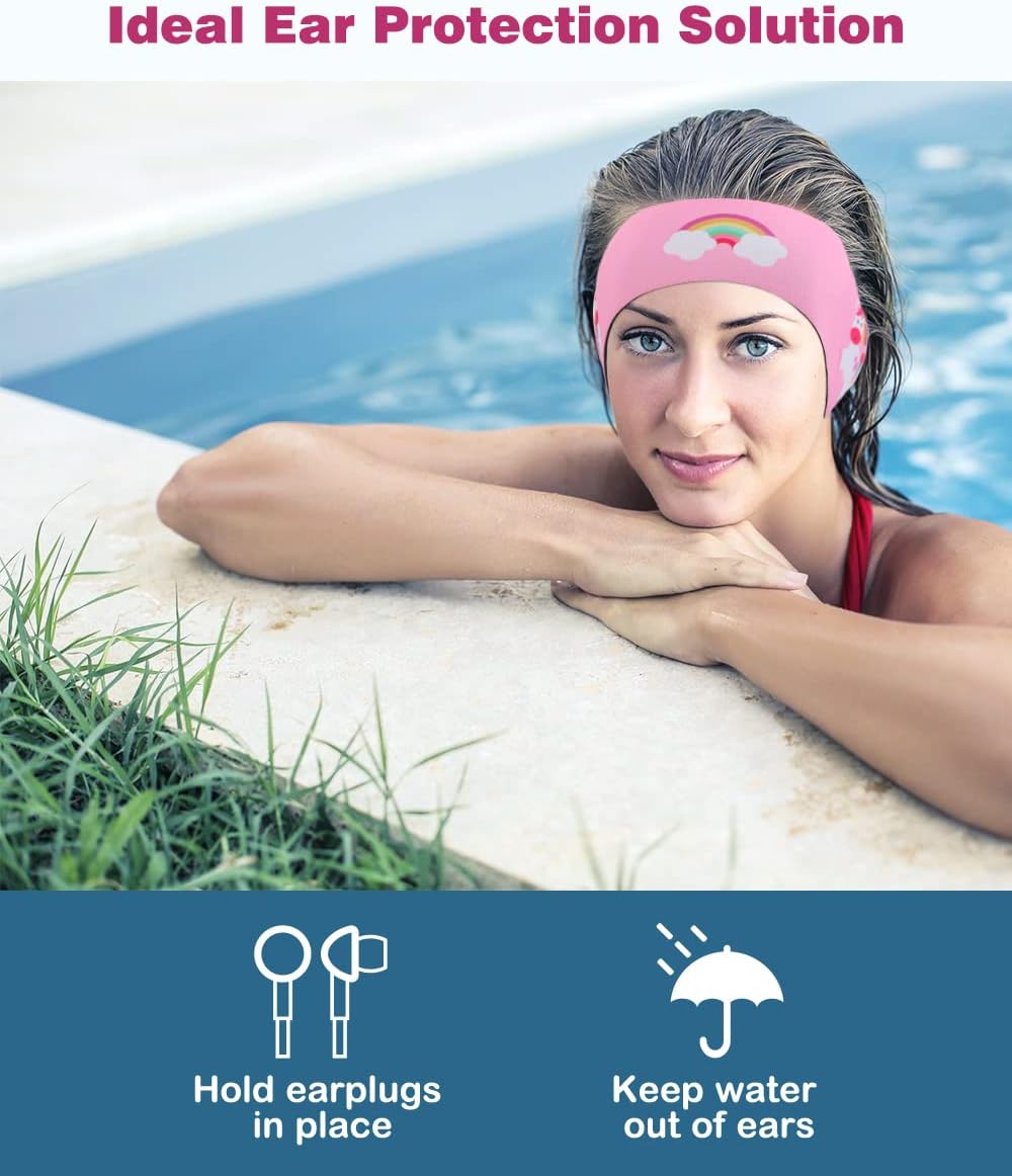 MoKo Swimming Headband for Kids, Cute Unicorn Swinmmers Headband Ear Band for Kids Keep Water Out Waterproof Ear Protection Band for Bathing Swimming Ear Band for Kid Age 4-17 M Size - Pink