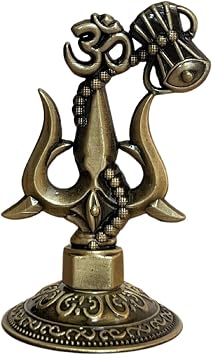 NAISHA Trishul with Damru 3.5 Inch Metal Decorative Showpiece for Puja, Shiv Symbol for Decoration, Shiva Trident Shoolam Trishool Car Dashboard Idol.