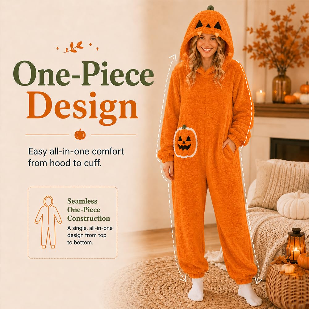 Disfraz de calabaza para adultos, pijama de felpa con capucha para Halloween