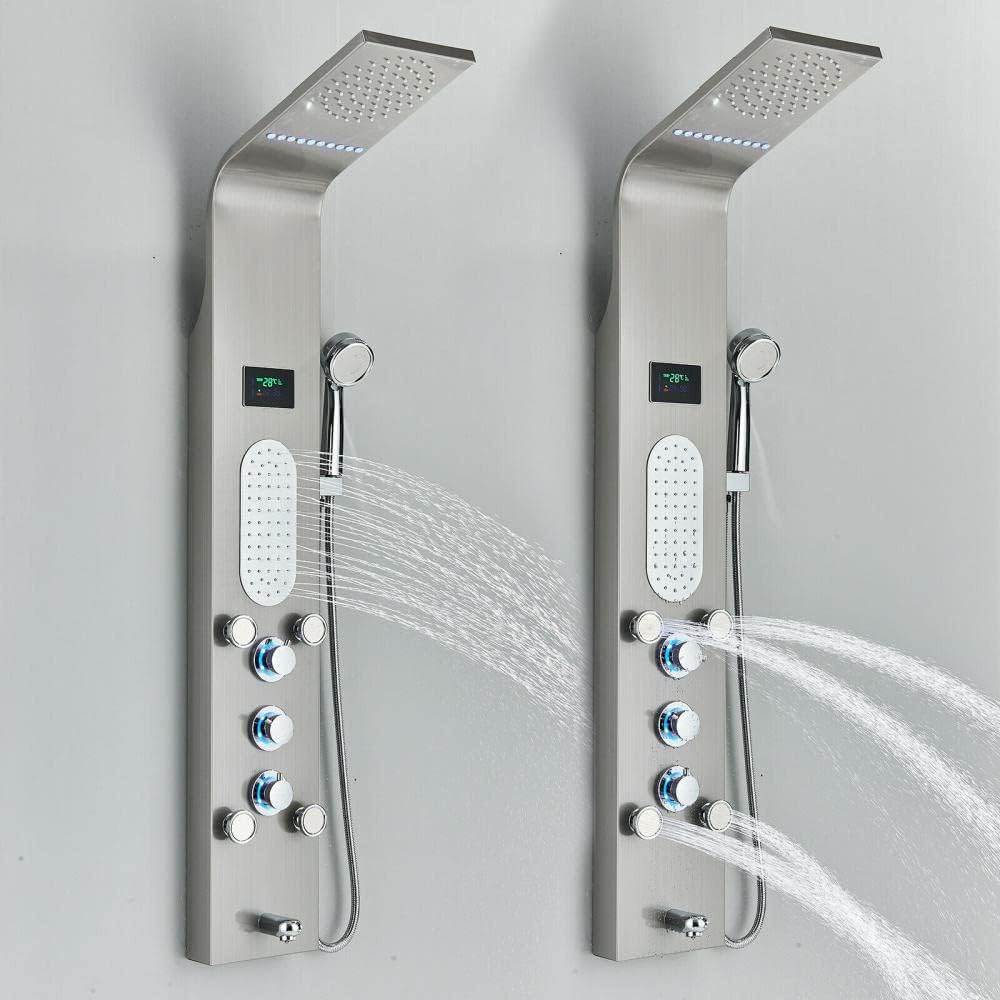 Stainless Steel Shower Panel Tower LED Rainproof and Waterfall Massage Jet Sprayer