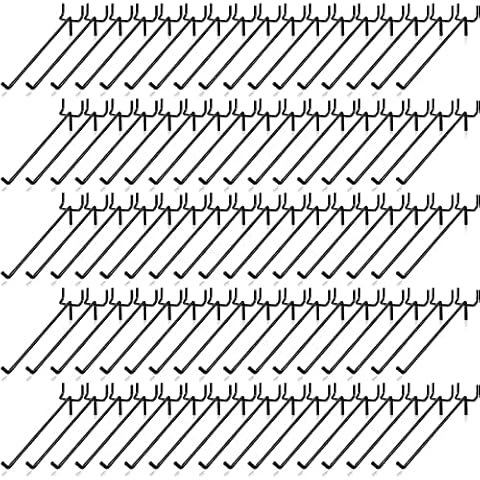 Shimeyao 100 Pcs Peg Board Shelving Hooks Stainless Steel Pegboard Hook Pegboard Display Hook Hanging Peg Board Holder Peg Wall Hook for 1/8 1/4 Pegboard for Garage Storage Organizer (Black,8 Inch) Cover