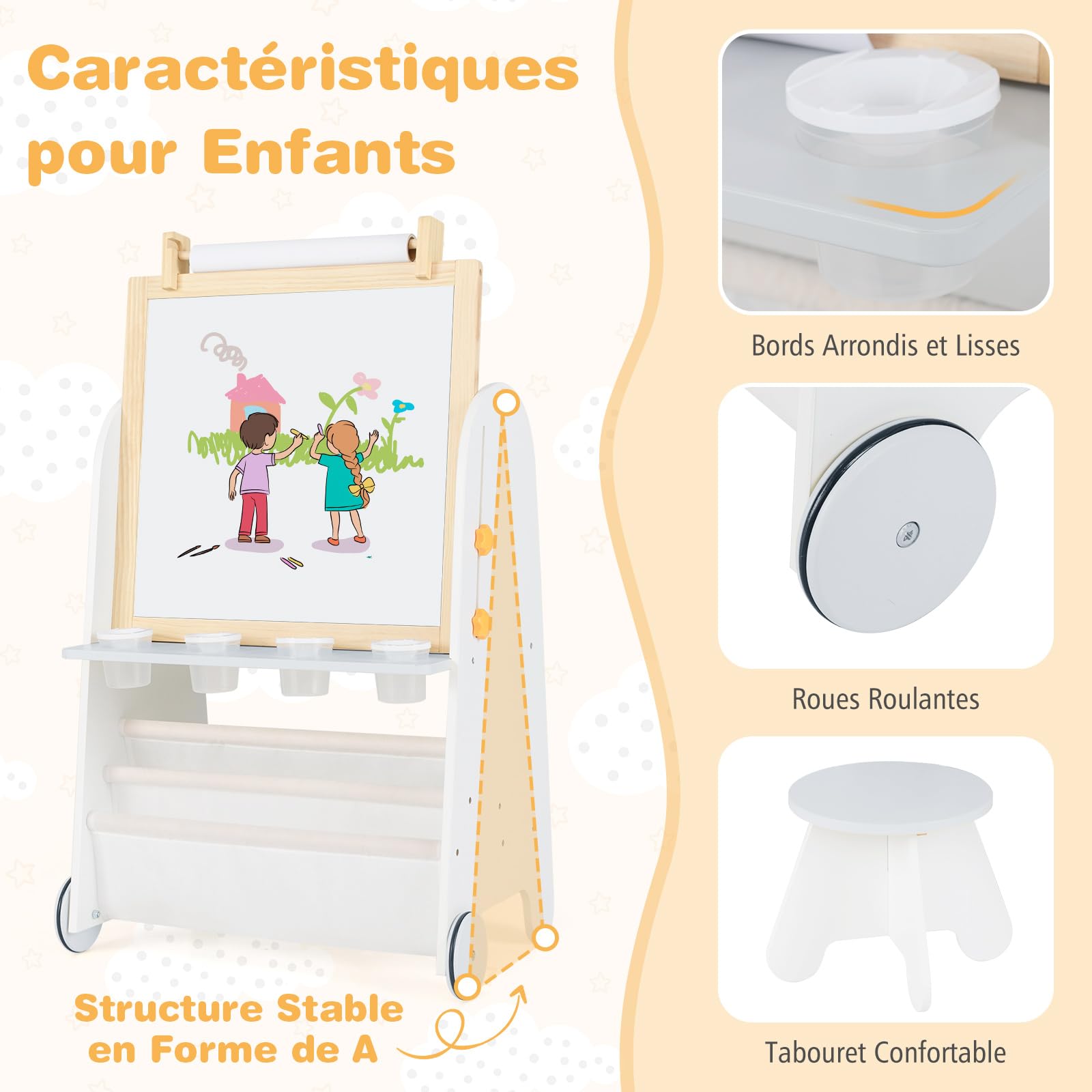 COSTWAY 4 en 1 Tableau Enfant avec Tableau Noir & Magnétique Réglable