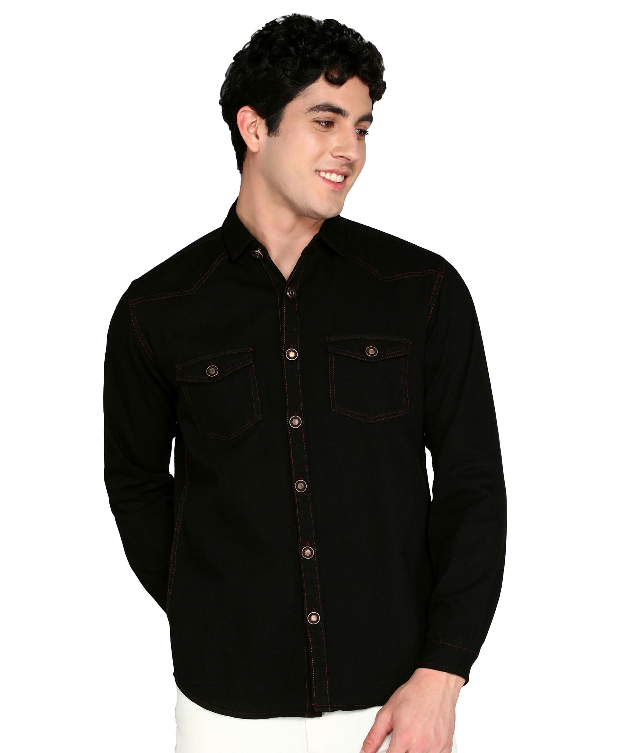 Kuons Avenue Men's Black Double Pocket Denim Shirt | Western Denim Shirt for Men