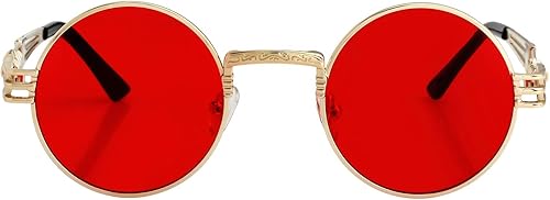 Miniatura 4 de Gafas de sol redondas para mujeres y hombres, gafas hippie retro con marco de metal, gafas de sol con protección UV 400