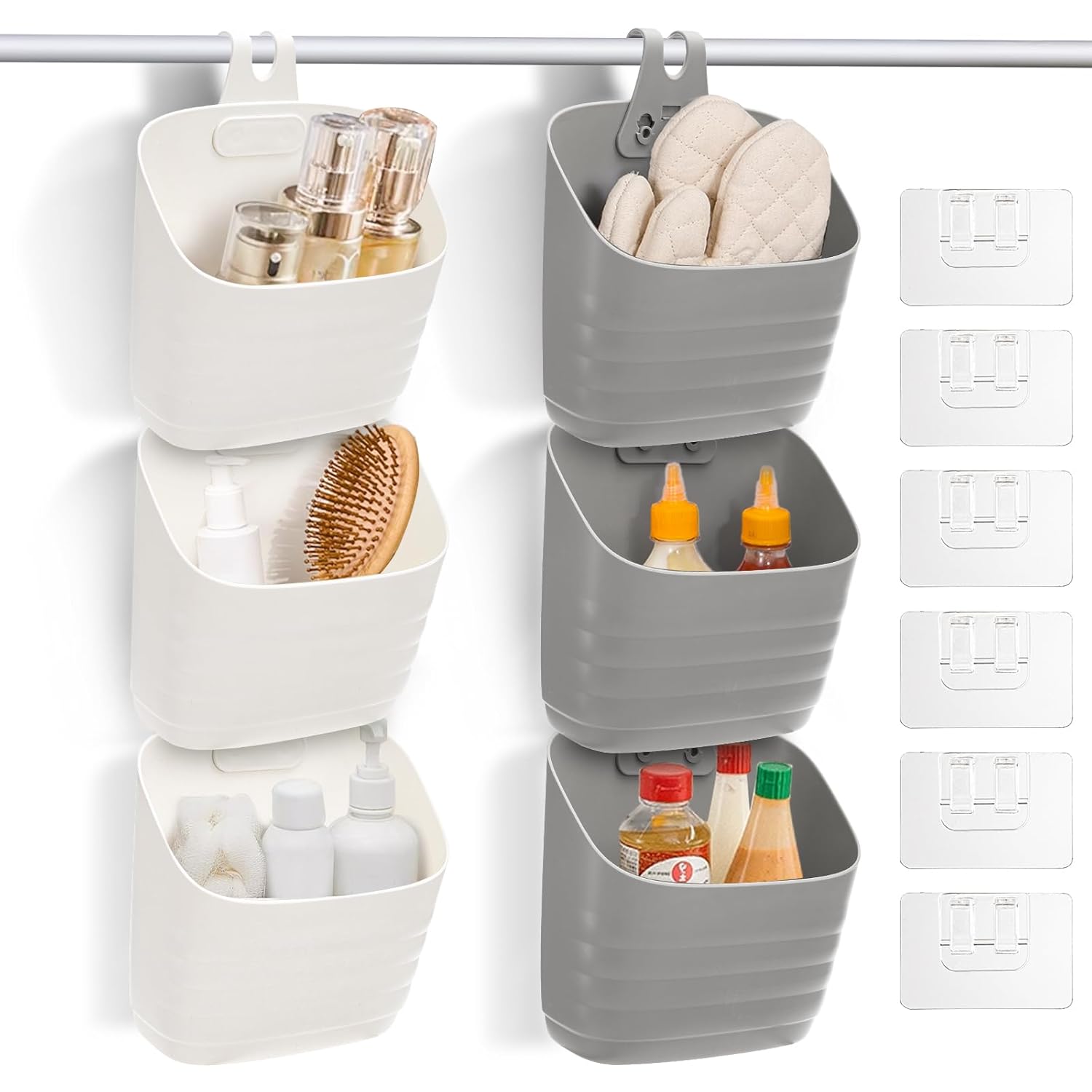 Noamus 6 Pack Plastic Hanging Basket for Kitchen Over Cabinet Door Organizer with Removable Hook Stackable Wall Mounted