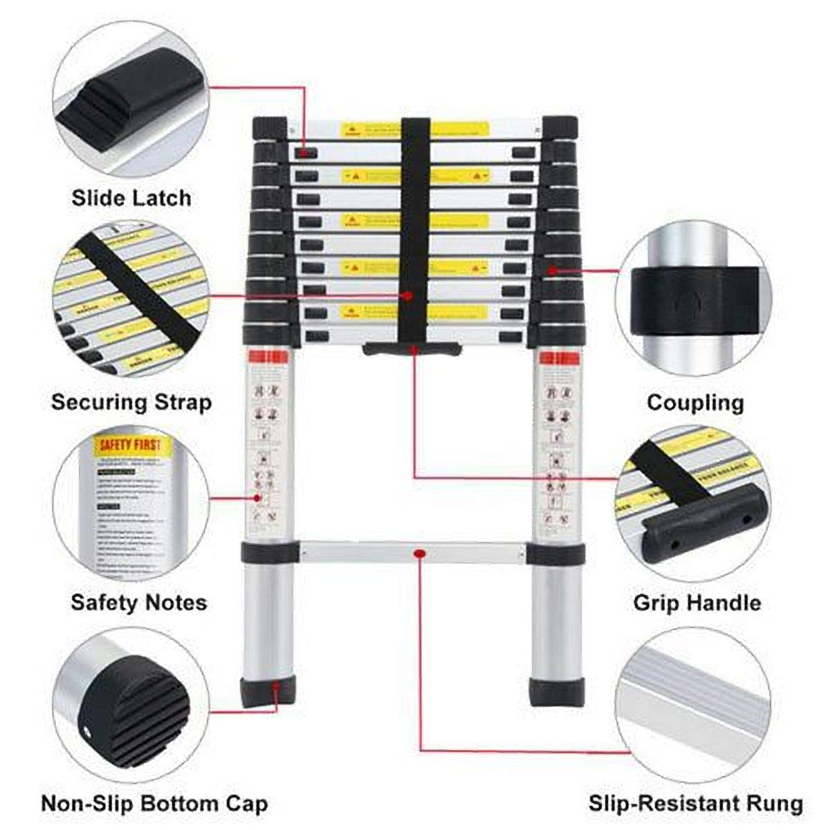 Smarty 14 Feet Portable Lightweight Adjustable Compact Stable 4.1 Meter Telescopic Aluminium Ladder for Home and Outdoor — Amazon image 3