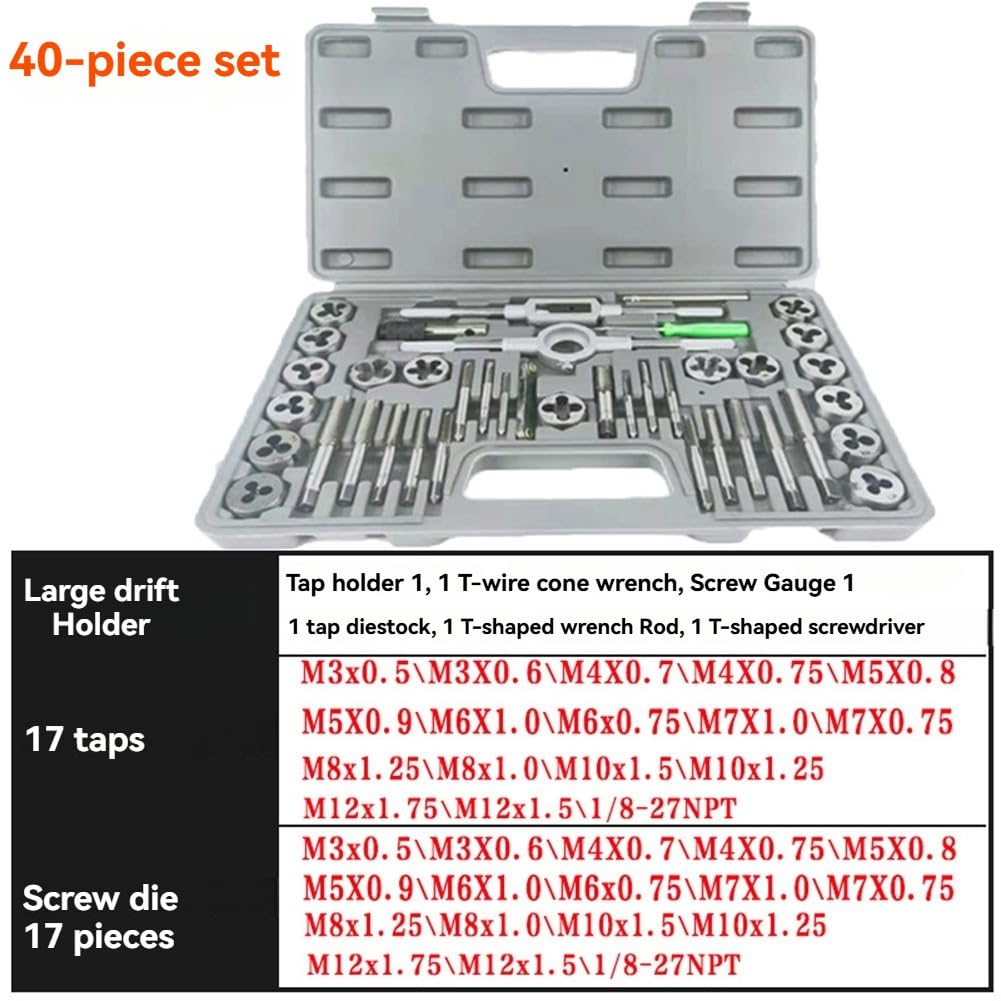 Set di Maschi e Filiere 40 in 1 M3- Kit di Strumenti per Filettatura a Vite a Filettatura in Acciaio Alleato Strumenti Meccanici Professionali Femminile