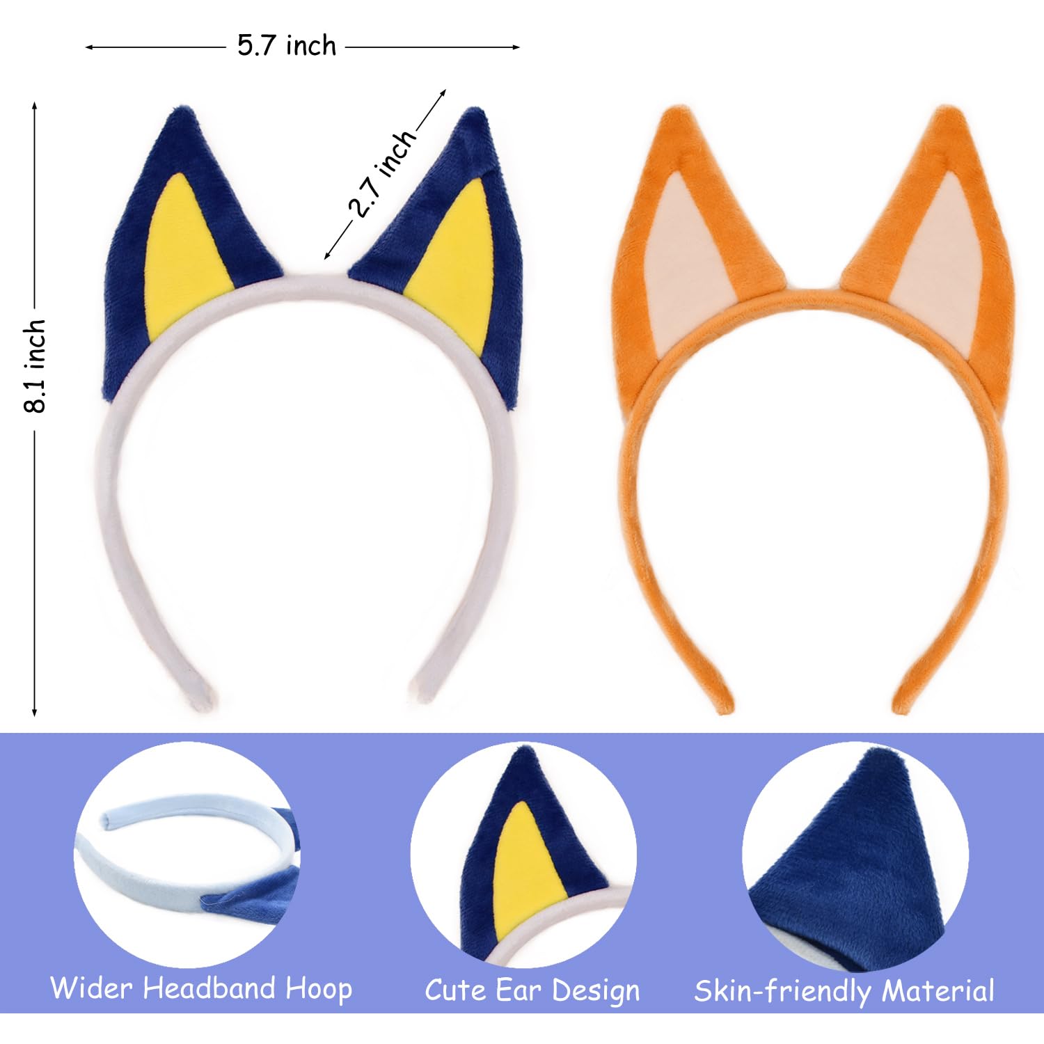 HODRME 8 Pieces Dog Ears Headband and Eyebrows Set-Halloween Christmas Festival Theme Party Animal Cosplay Costume Accessories