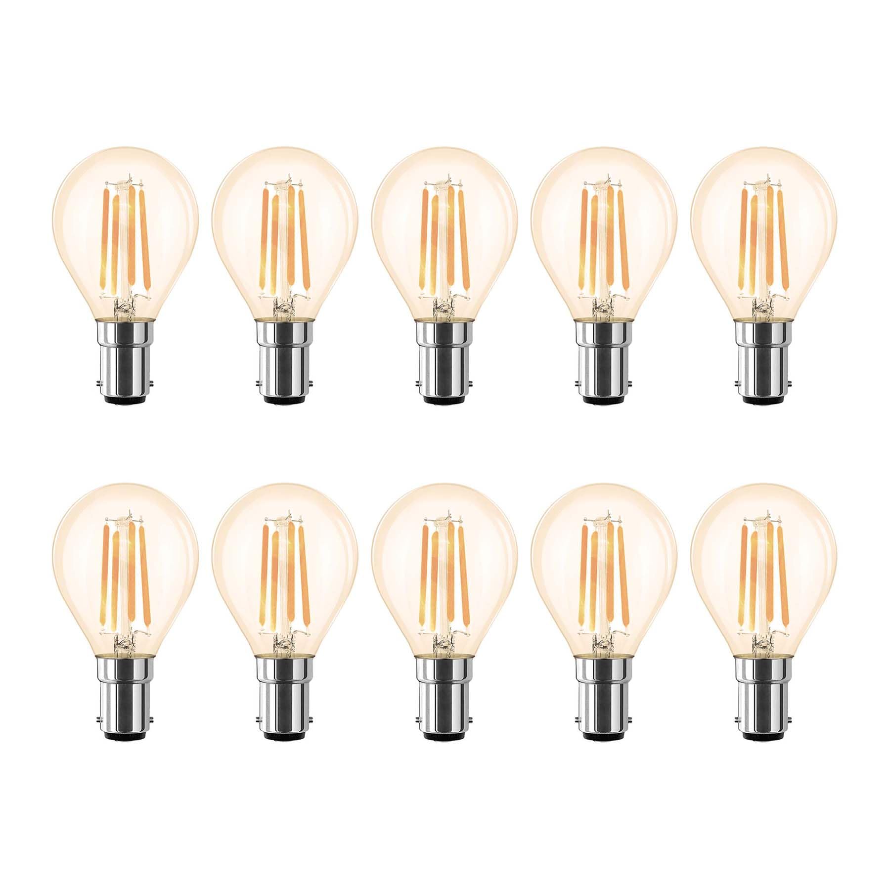 G.W.S® LED Filament Bulb, G45 B15 Small Bayonet, LED Globe Bulb, 4W Dimmable Warm White 2700K, Amber Glass, Pack of 10