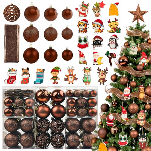 OIOYCLG braun Weihnachtsdeko Weihnachtskugeln 135tlg Set,mit...