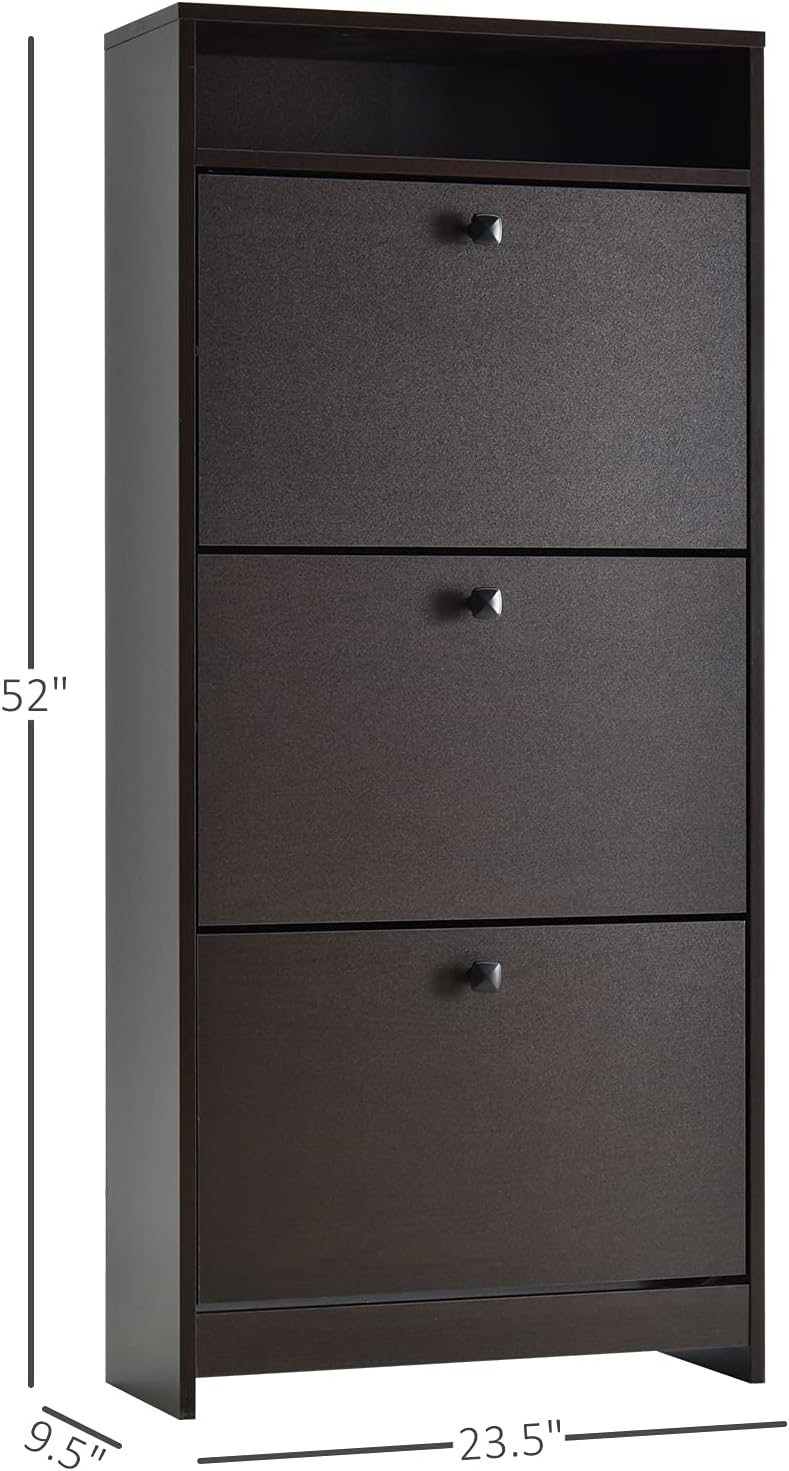 Diagram showing the dimensions of the HOMCOM Slim Shoe Cabinet: 23.5 inches length, 9.5 inches width, 52 inches height