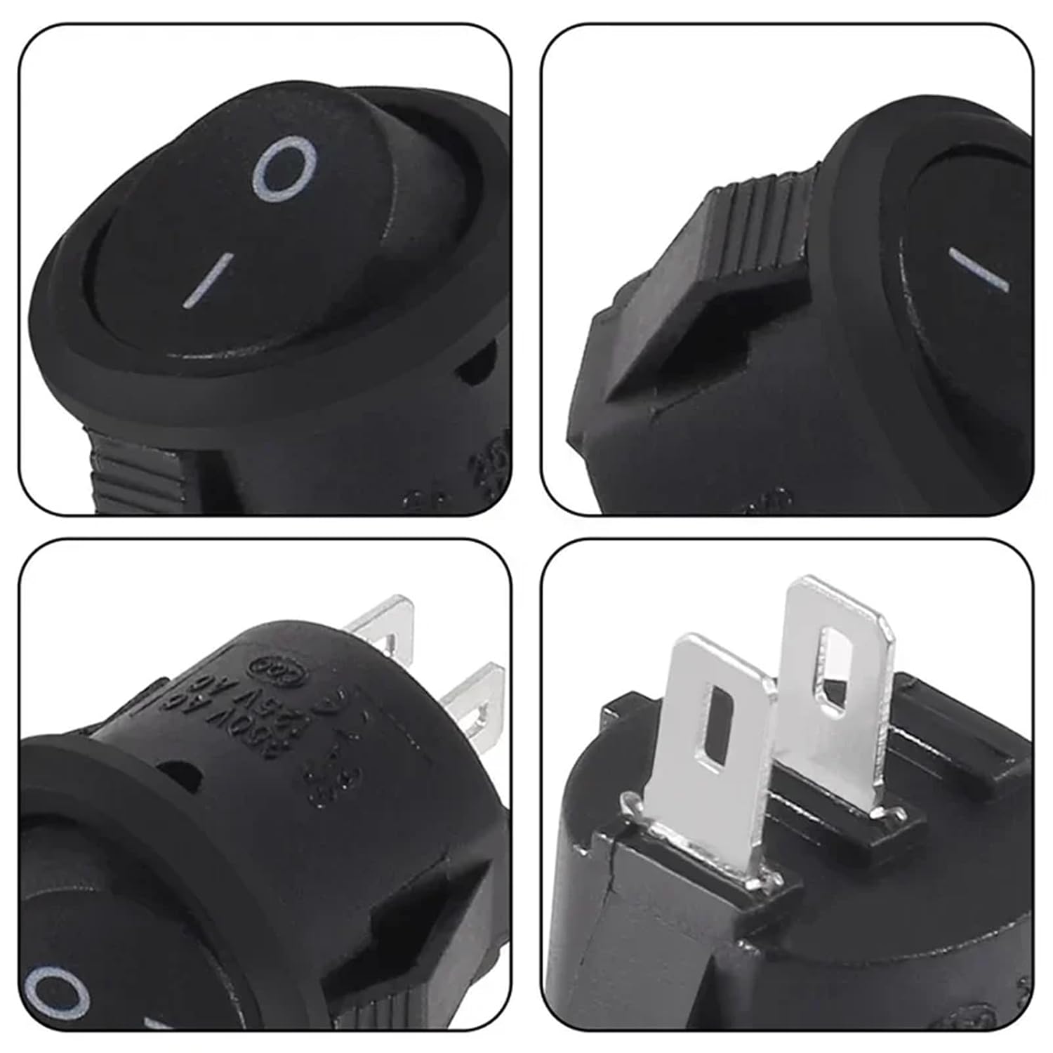 5/20/100Pcs KCD1-105 Round Button Switch Snap-in ON-Off 2 Pin Boat Shape Rocker Switch AC 250V/6A 125V/10A(2Pin Black,5PCS)