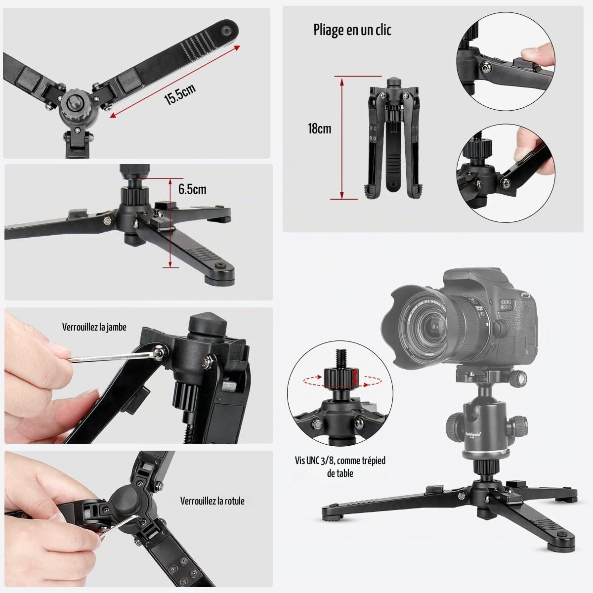 Koolehaoda Monopode Extensible pour Appareil Photo en Alliage d'aluminium avec Base de Support pour trépied, 5 Sections 52 cm-168 cm réglables pour appareils Photo Reflex, Charge utile jusqu'à 7 kg