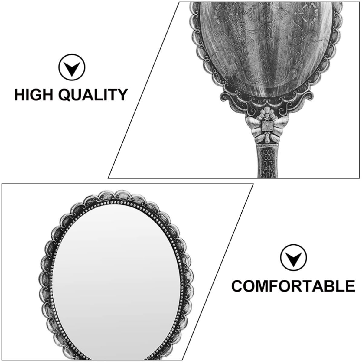 Healeved Espejo de Mano Retro Diseño Tallado, Portátil para Maquillaje y Viaje, Adecuado para Mujeres y Niñas