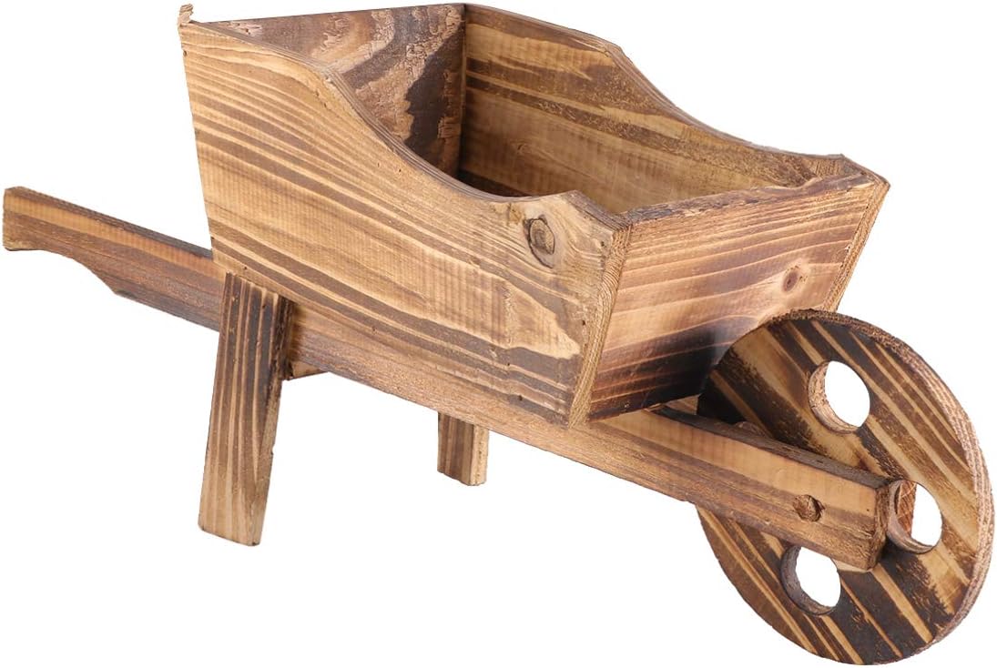 Yardwe Garden Plant Planter Wooden Wagon Planter Wheelbarrow Decoration for Indoor Outdoor - 45x19x20cm