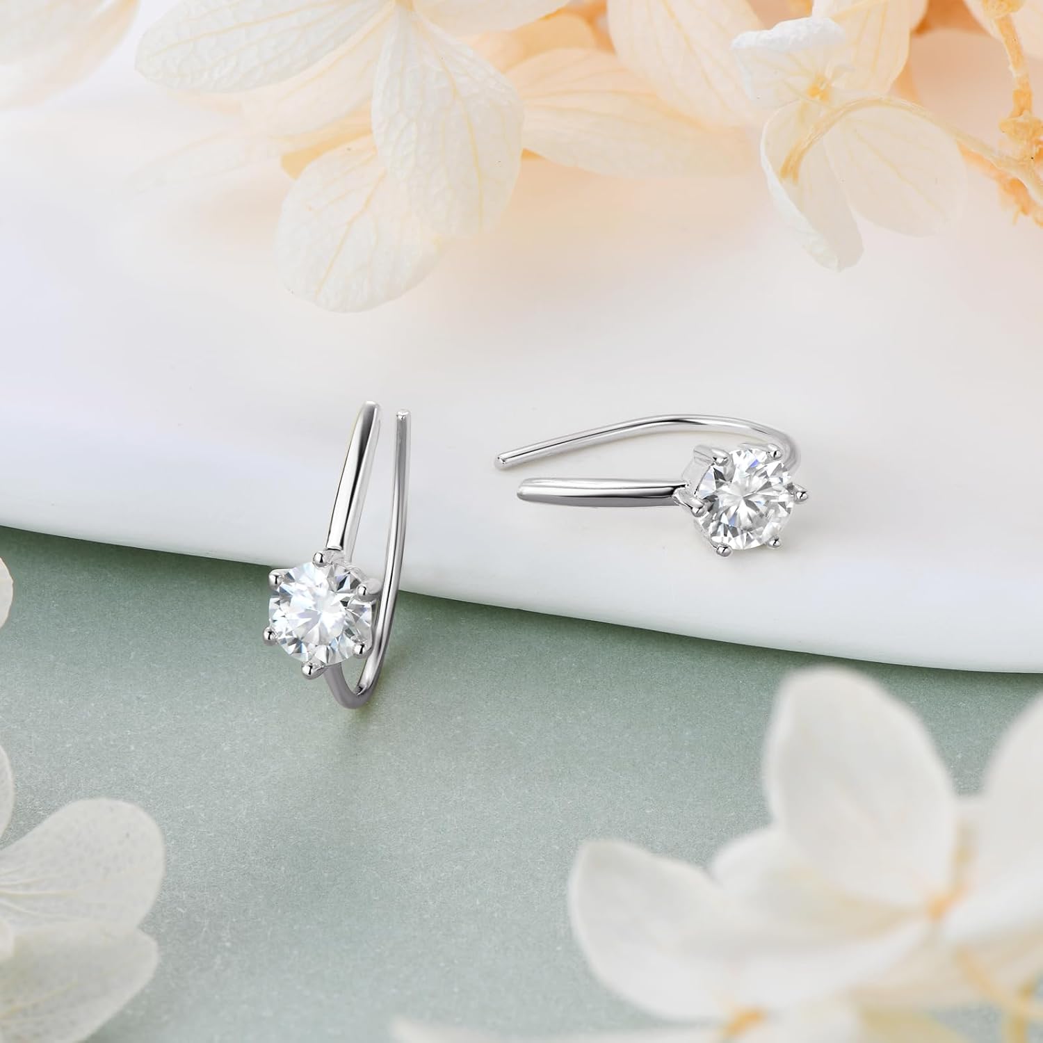 AINUOSHI Moissanite Hoop Earrings for Women, Yellow/ White Gold VVS1 Clarity Minimalist Tiny Cartilage Hoops Earrings 925 Sterling Silver Small Open Huggie Earrings Hypoallergenic with Jewelry Box Packed