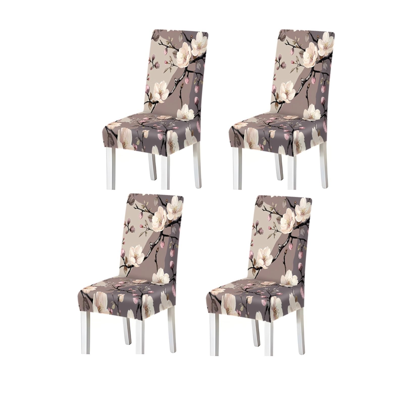 KXUAUV Moody Mauve White Magnolia Floral Print Dining Chair Covers, Stretch Slipcovers For Home Kitchen Dining Room Party, 2/4/6PCS Seat Protectors for Restaurant Hotel Party(4PCSChair cover)
