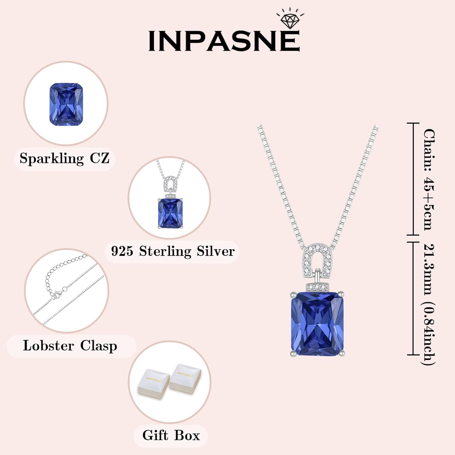 Emerald Cut Necklace 925 Sterling Silver Baguette Birthstone Pendant Necklace Jewelry Gifts for Women - Image 5