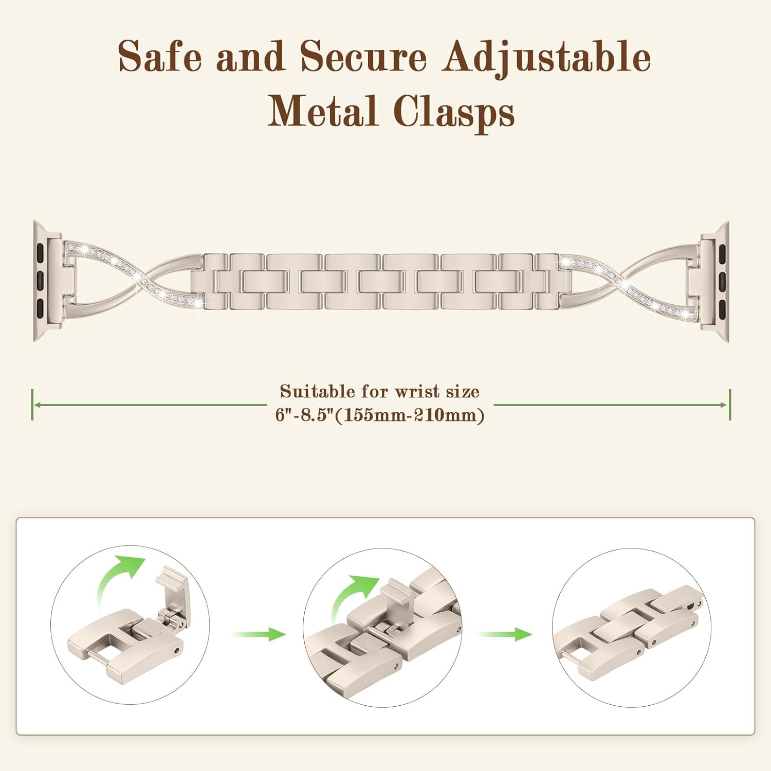 Metal Bands Compatible with Apple Watch Band for Women 38mm 40mm 41mm 42mm 44mm 45mm 46mm 49mm, Bling Dressy X-Shape Bracelet for iWatch Ultra SE Series 11 10 9 8 7 6 5 4 3 (Starlight) - Image 5