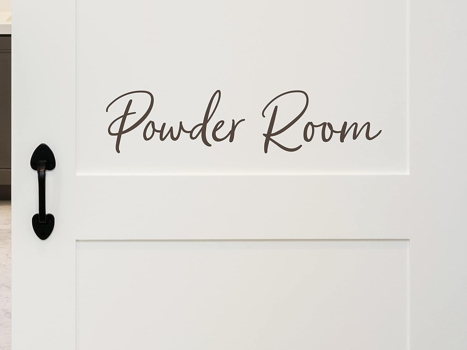 Powder Room Script Bathroom Wall Decal Matte Finish Vinyl Black, White, Grey, Brown
