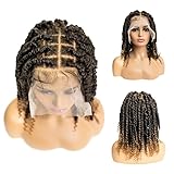 PIB 12'' Single Full Lace Wig Spring Twist Square Parted Knotless Braided Wigs for Black Women Synthetic Lace with Natural Baby Hair (#1B27 Off Black and Light Brown, 12')