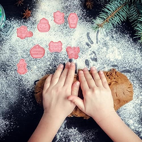 8 PCS Halloween Cookie Cutter Set, 3D Halloween Cookie Stamp Cookie Cutters 3D Halloween Cookie Moulds Pumpkin, Ghost, Cat, Castle, Bat, Spider, Hat for Halloween Party Supplies Decorations