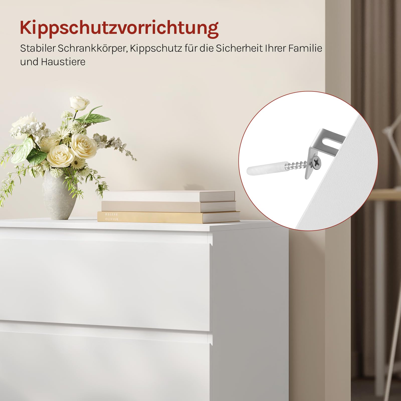 WOLTU Kommode weiß mit 3 Schubladen, Sideboard für Wohnzimmer Schlafzimmer Flur, Moderner Schubladenschrank, 60 x 70 x 40 cm, KMD005ws