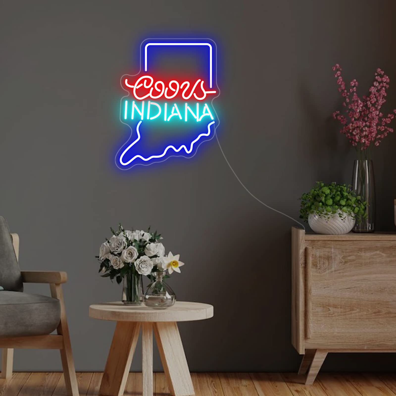 Coor Indiana Map LED Neon Sign - 15x12 Inch Handmade Bar Wall Decor For Man Cave & Game Room