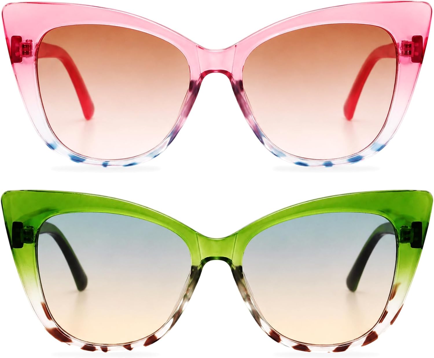 2 Pcs Cat Eye Sunglasses for Women Men Retro Cateye Frame Vintage Square Fashion Cateye Sunglasses