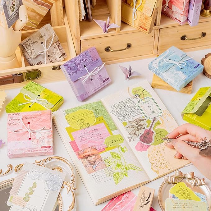 RELKLYU 300 Hojas De Papel De Material, Papel Retro De Material, Accesorios De Álbumes De Recortes, Papel Decorativo, Papel De Artesanía.