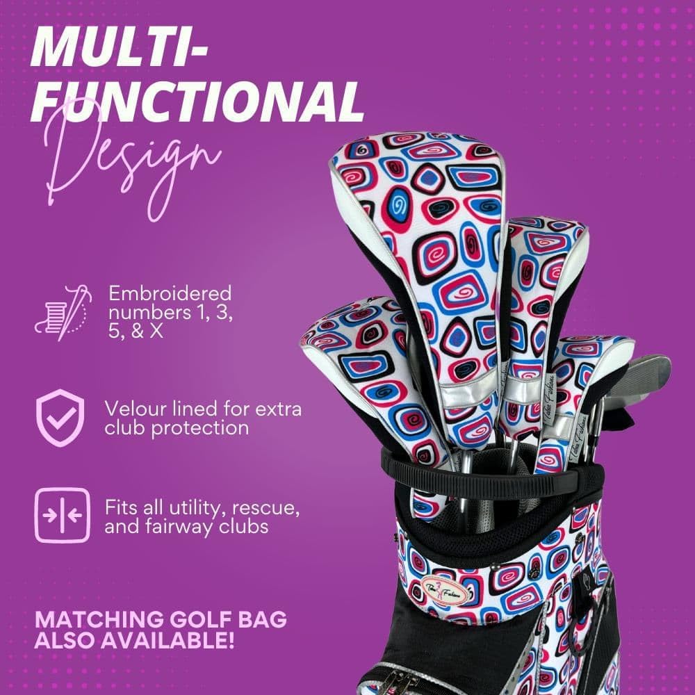 Taboo Fashion Golf Club Covers for Women - Numbered Golf Headcovers Set for Driver, Woods & Hybrid - Weather/Moisture Resistant Protection, Pack of 4