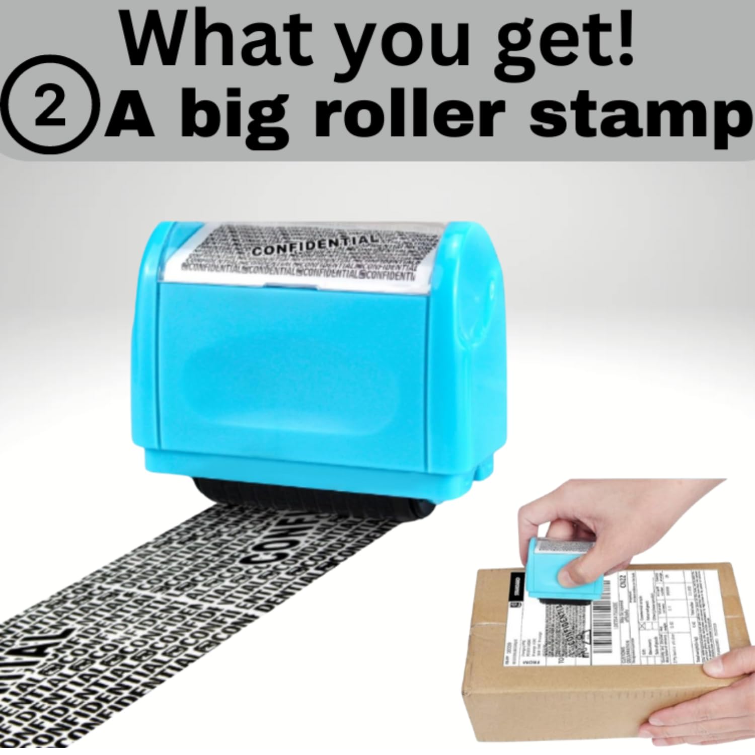 ConfidStamp Address Blocker Wide Roller Stamp,Confidential Roller Wide Stamp with 4-Pack Refills, Blue, 34mm - Image 3