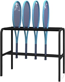 Heavy Duty Tennis Racket Storage Rack, Metal, Badminton Racket Organizer, Display Stand, Freestanding, for Bags, Balls, Racquet & Accessories, 27.1in(Black)