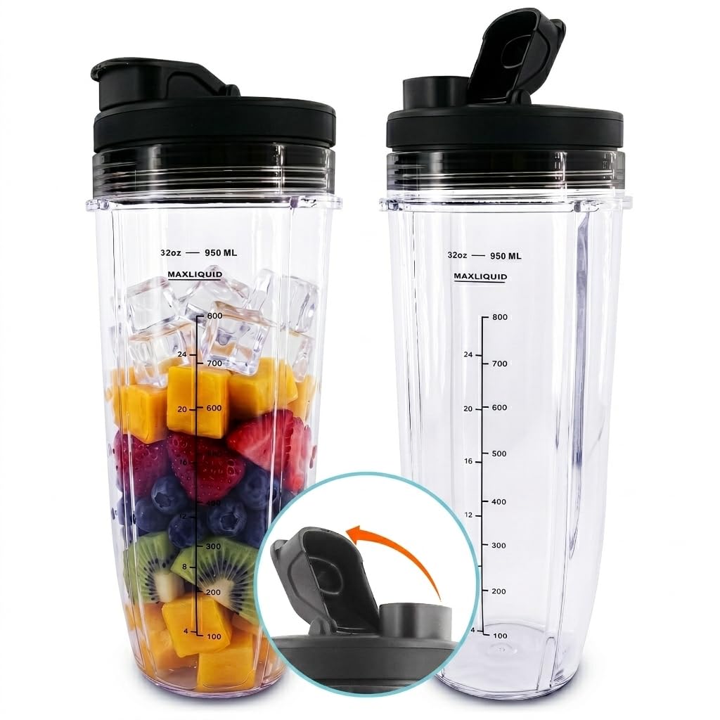 32 Oz Replacement Cups for Ninja Blender, 2 Pack, Twist-On Design