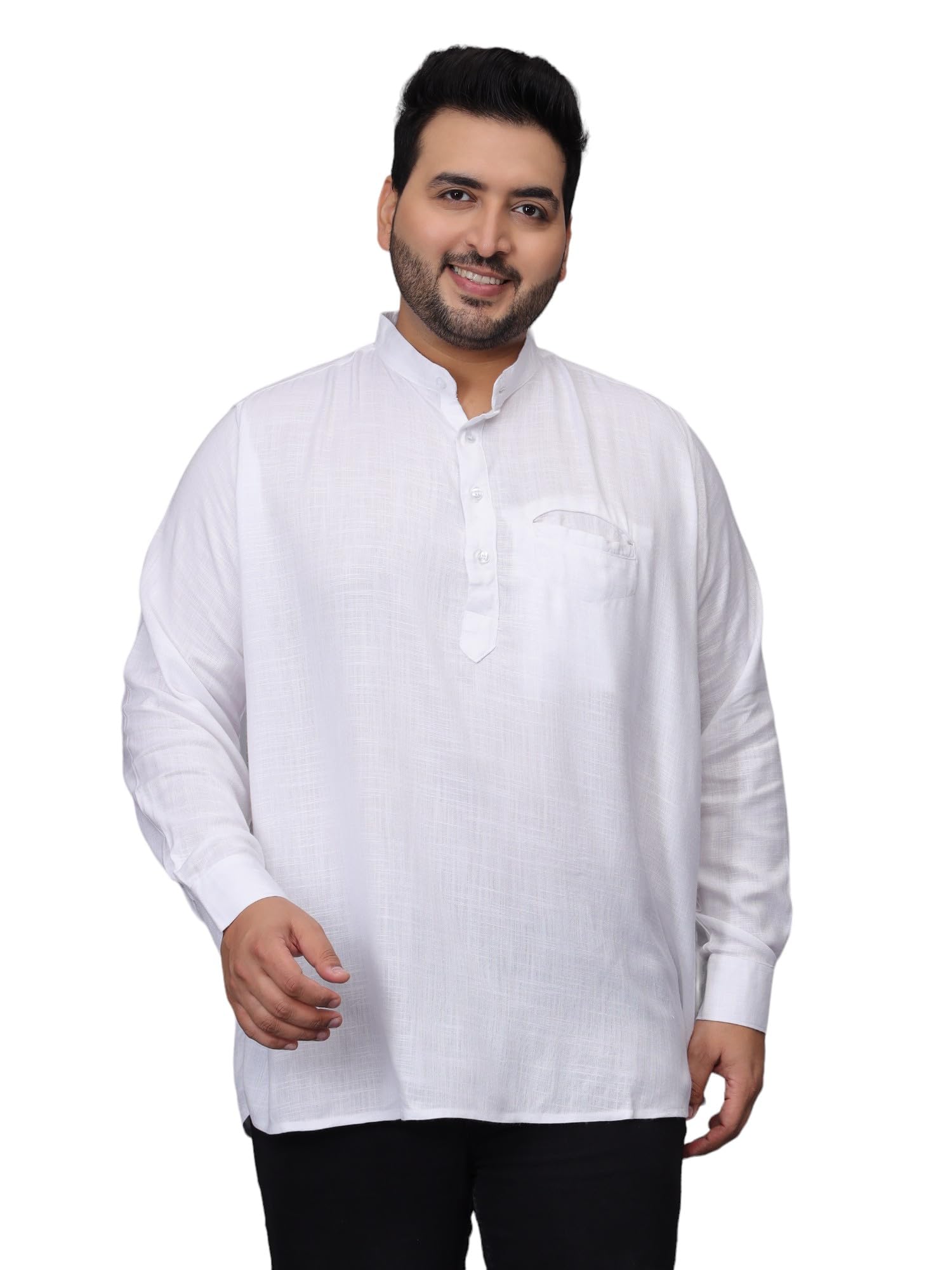 twist99 Men's Linen Plus Size Chinese Collar Full Sleeve Kurta-picture-13