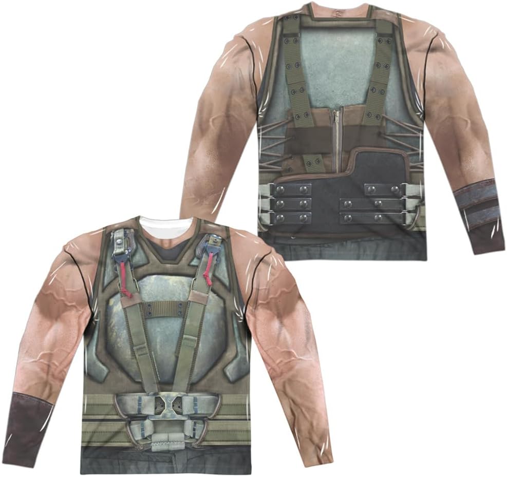 Popfunk Dark Knight Rises Bane Costume Front Back Print 100% Polyester Adult Long Sleeve Costume T Shirt for Men & Women