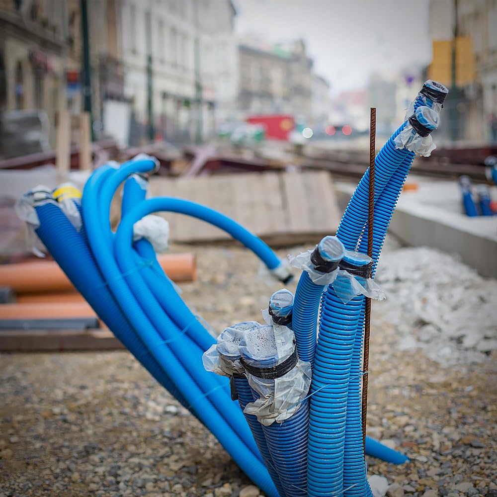 50 Metri -Tubo Corrugato Flessibile di Protezione Diametro 40mm (50 m) IP56 | Guaina Corrugata Doppia Parete con Sonda Passacavo per Interramento e Raccordo 450N Blu per Cavi - EDO Technic