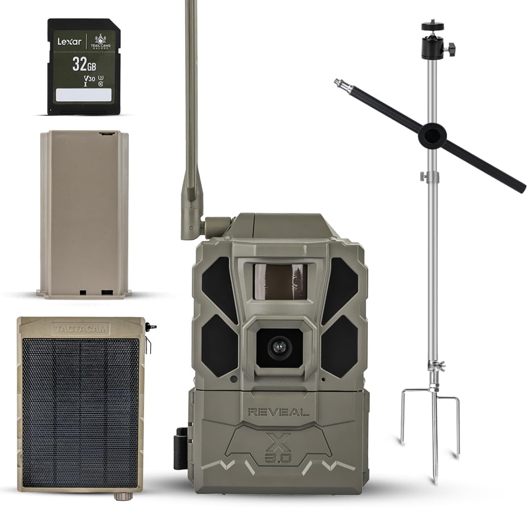 TACTACAM Reveal X Gen 3.0 Cellular Trail Camera – Multi-Carrier, GPS, Low-Glow IR, HD Photo/Video, Pre-Installed Antenna, Includes Solar Panel, Rechargeable Battery, 32GB SD, & Tripod Mount (1PK)