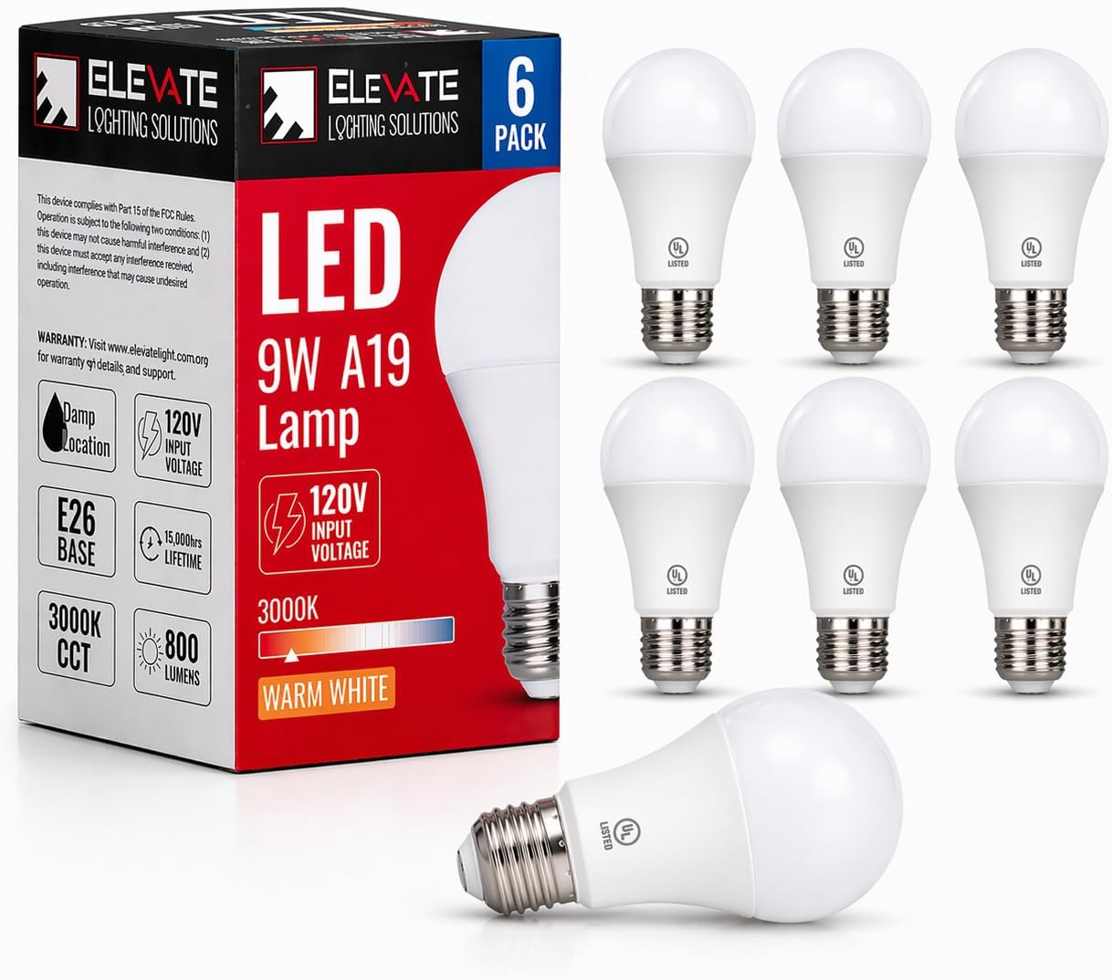 Elevate LED A19 Light Bulb, 9W (60W Equivalent), 5000K Daylight, E26 Base, Energy-Efficient Replacement for Lamps, Ceiling Fixtures, Residential & Commercial Use